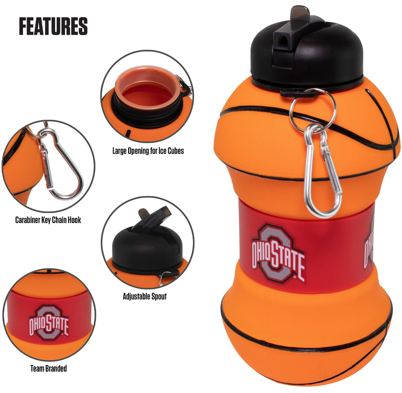 Ohio State Univ. Collapsible Silicone Basketball Water Bottle Maccabi Art, 1 Liter
