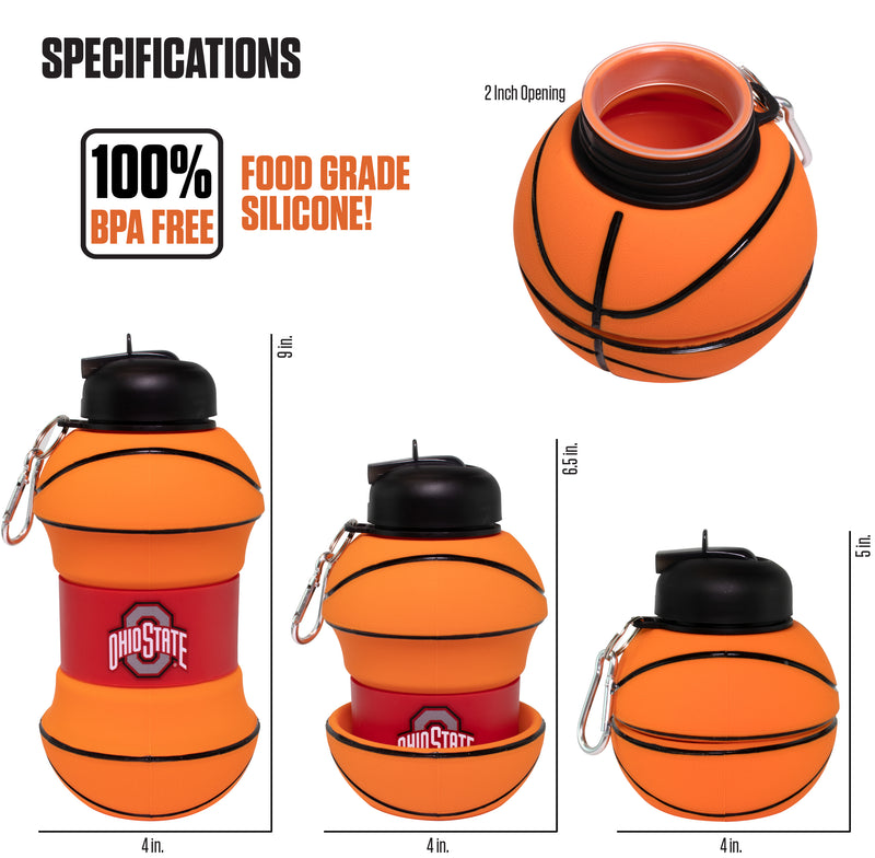 Ohio State Univ. Collapsible Silicone Basketball Water Bottle Maccabi Art, 1 Liter