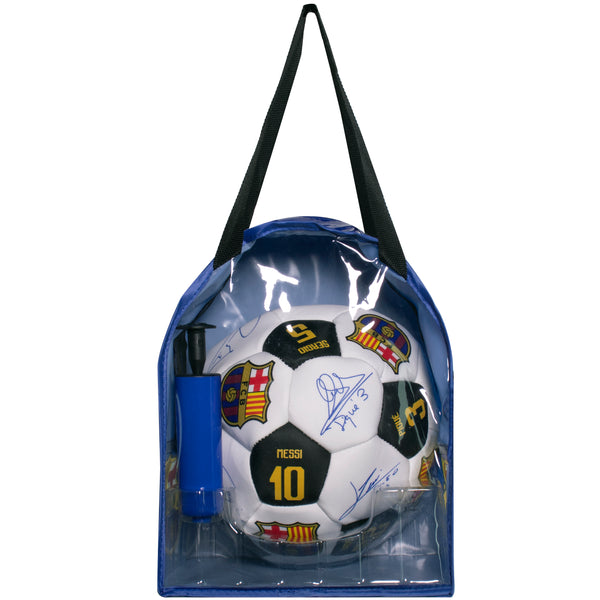 FC Barcelona Player Signatures Soccer Ball Kit, Size 5 with Pump & Carry Bag Maccabi Art