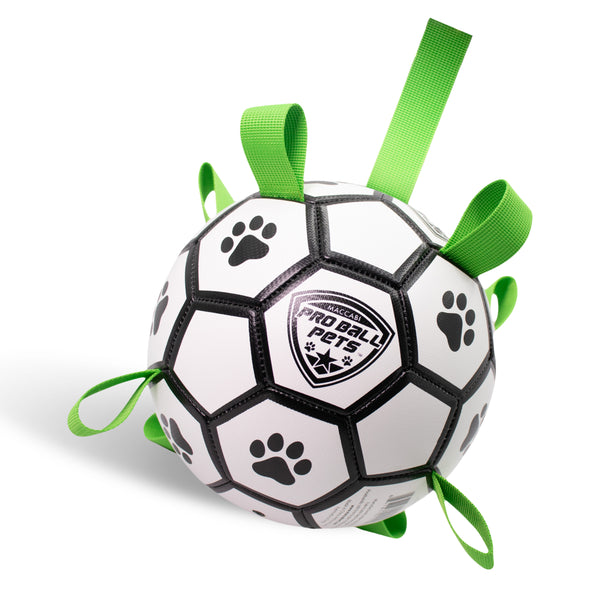 Pro Ball Pets Dog Soccer Ball with Grab Tabs, Size 3, 7 inches, White/Green - 1219