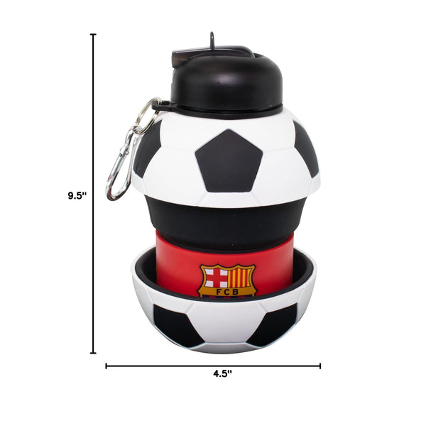 FC Barcelona Collapsible Silicone Soccer Ball Water Bottle for Kids, 1 lt. (34 oz), BPA-Free with clip, Leak-Proof Spout, Portable Sports Drink Bottle - 4002