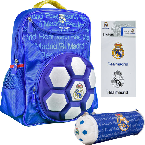 Real Madrid Fan Bundle: 3D Youth Backpack, Accessory Case & Stickers + Free Shipping