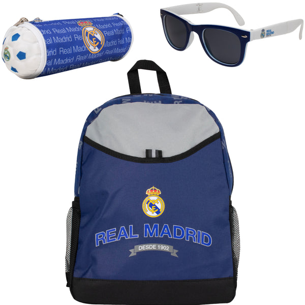 Real Madrid Fan Bundle: Single Zipper Backpack, Folding Sunglasses & Accessory Case + Free Shipping