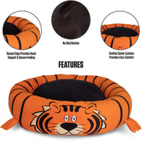 Maccabi Art Tiger- Round Bolster Cuddle Pet Bed- Medium 24"