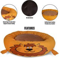Maccabi Art Lion- Round Bolster Cuddle Pet Bed- Medium 23"